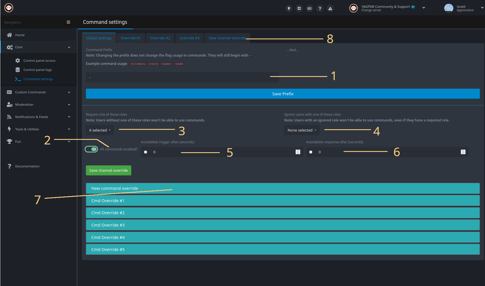 Overview of the Command Settings page.