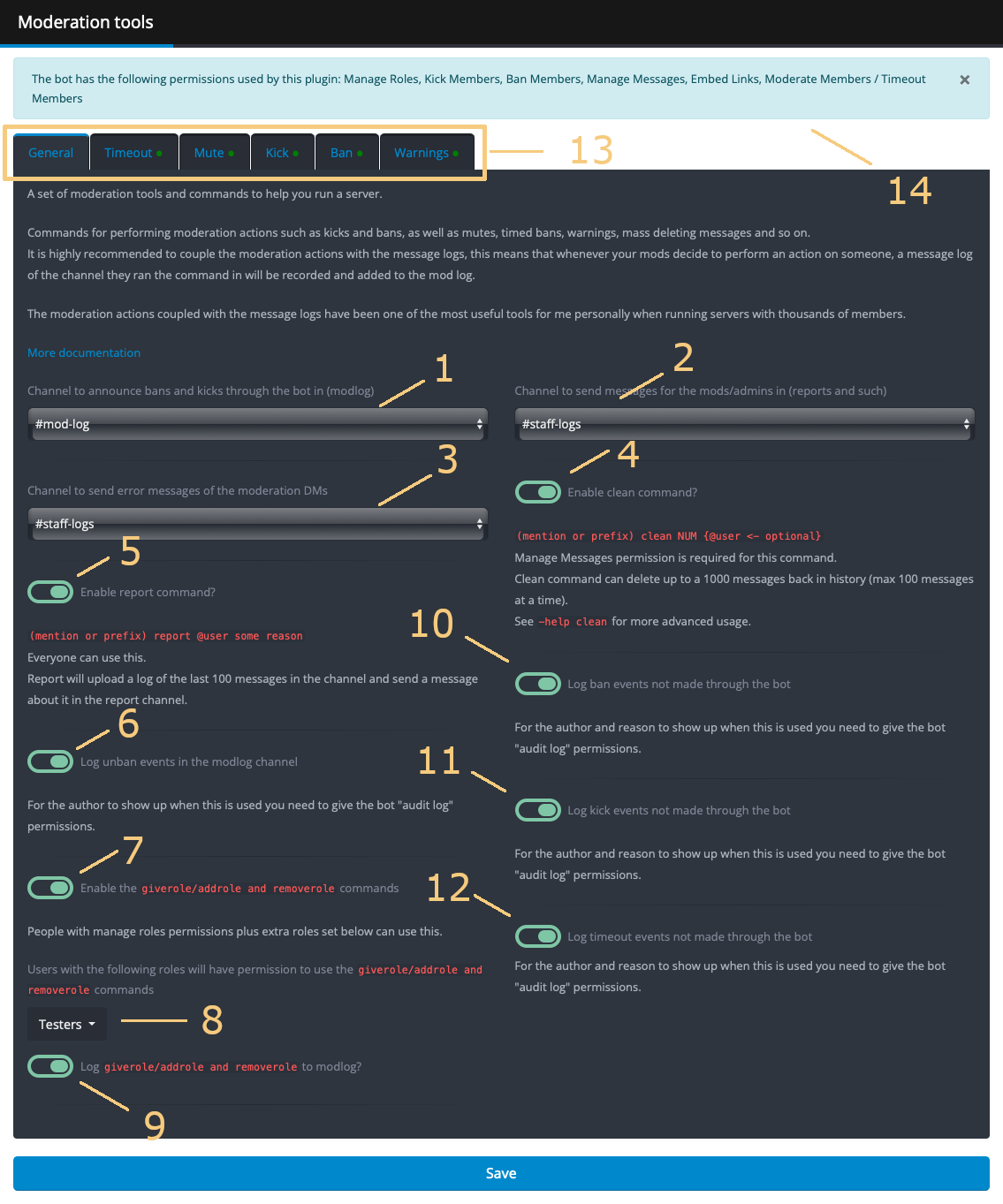 Overview of the moderation page