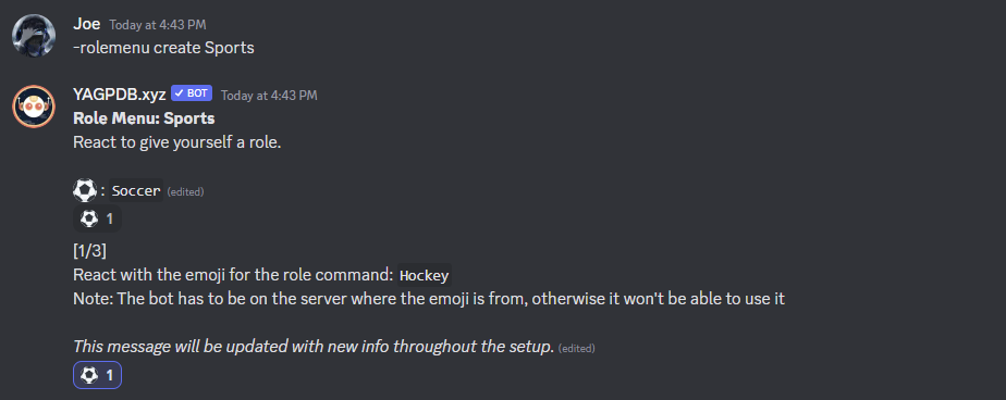 First reaction on a rolemenu setup