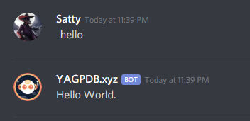 Hello World example ran in Discord.